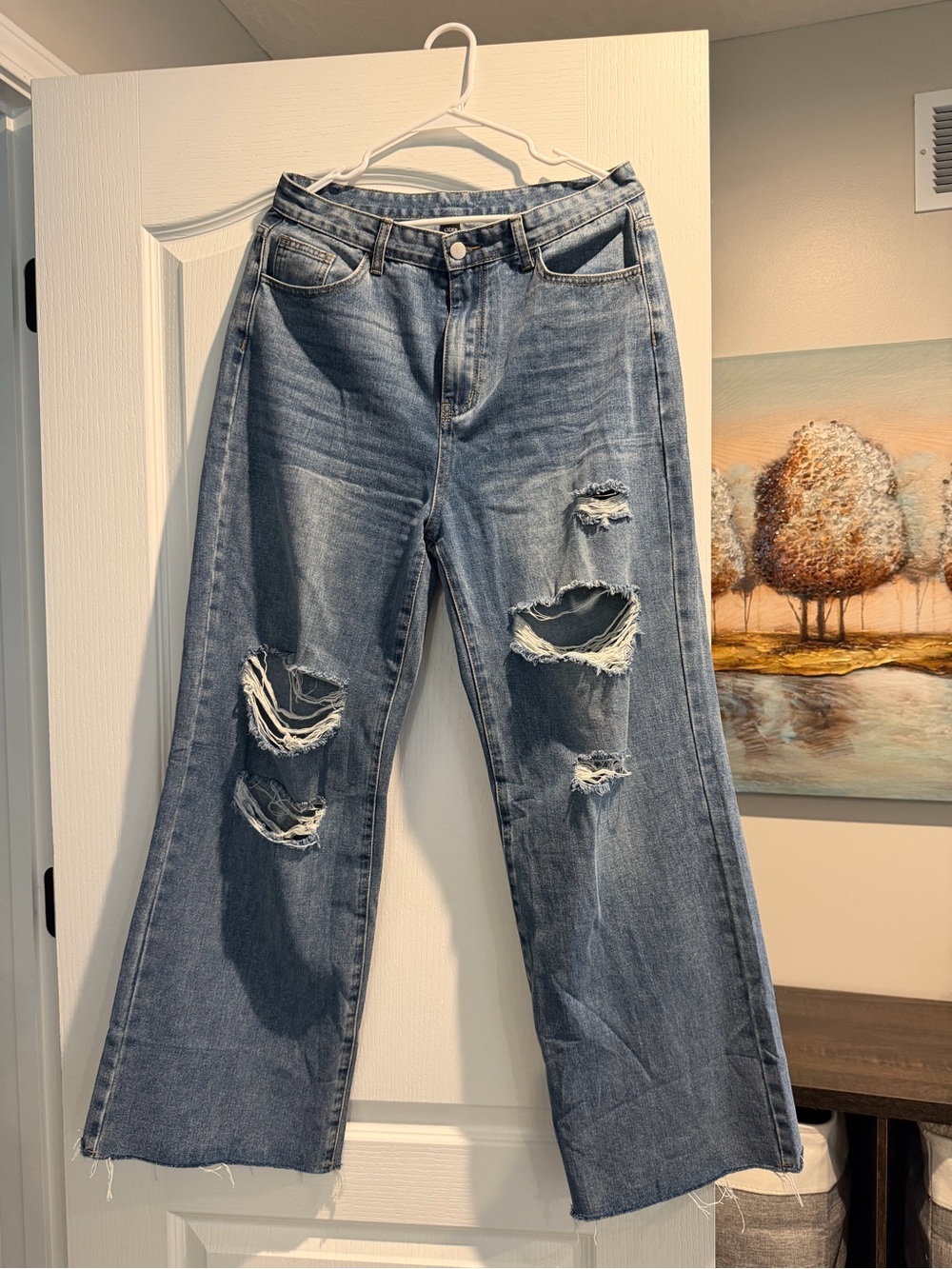 Cider Distressed Wide-Leg Jeans in Light Blue